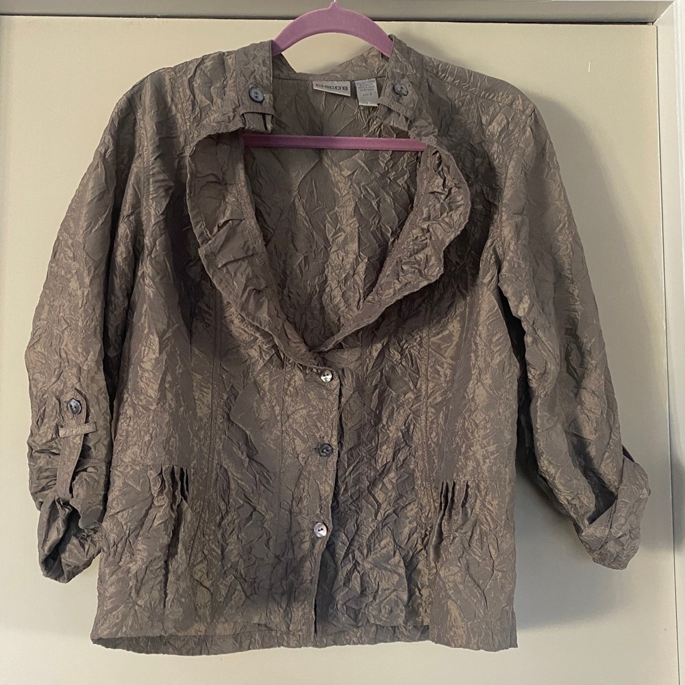 Chicos Textured Button Front‎ Jacket Taupe-Gray Women Size 2 (L)